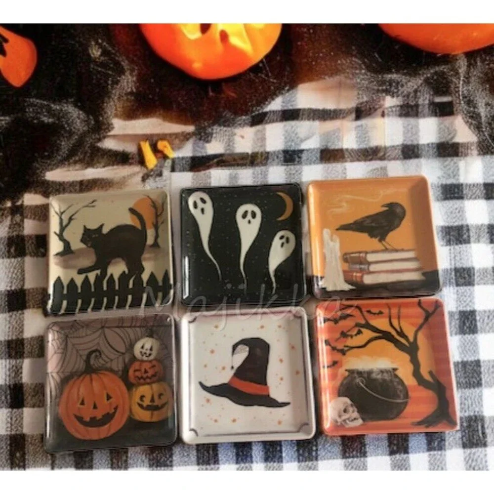 Cupcakes & Cashmere Halloween Appetizer Dessert Plates Square Melamine Set of 6